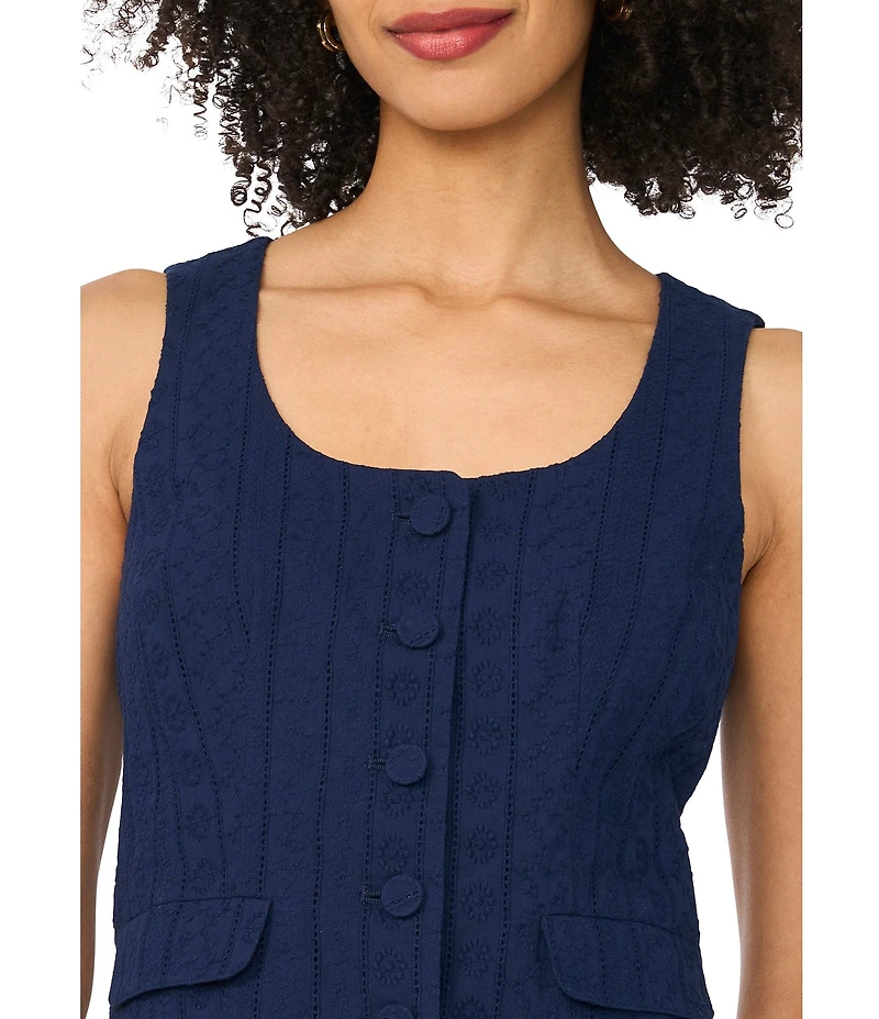 CeCe Floral Embroidered Scoop Neck Sleeveless Vest