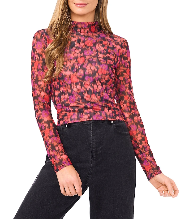 CeCe Floral Print Turtleneck Long Sleeve Top