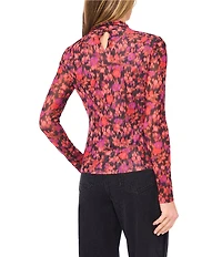 CeCe Floral Print Turtleneck Long Sleeve Top