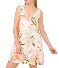 CeCe Floral Print V-Neck Sleeveless Bow Shift Dress