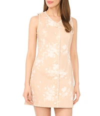 CeCe Floral Print V-Neck Sleeveless Mini Shift Dress