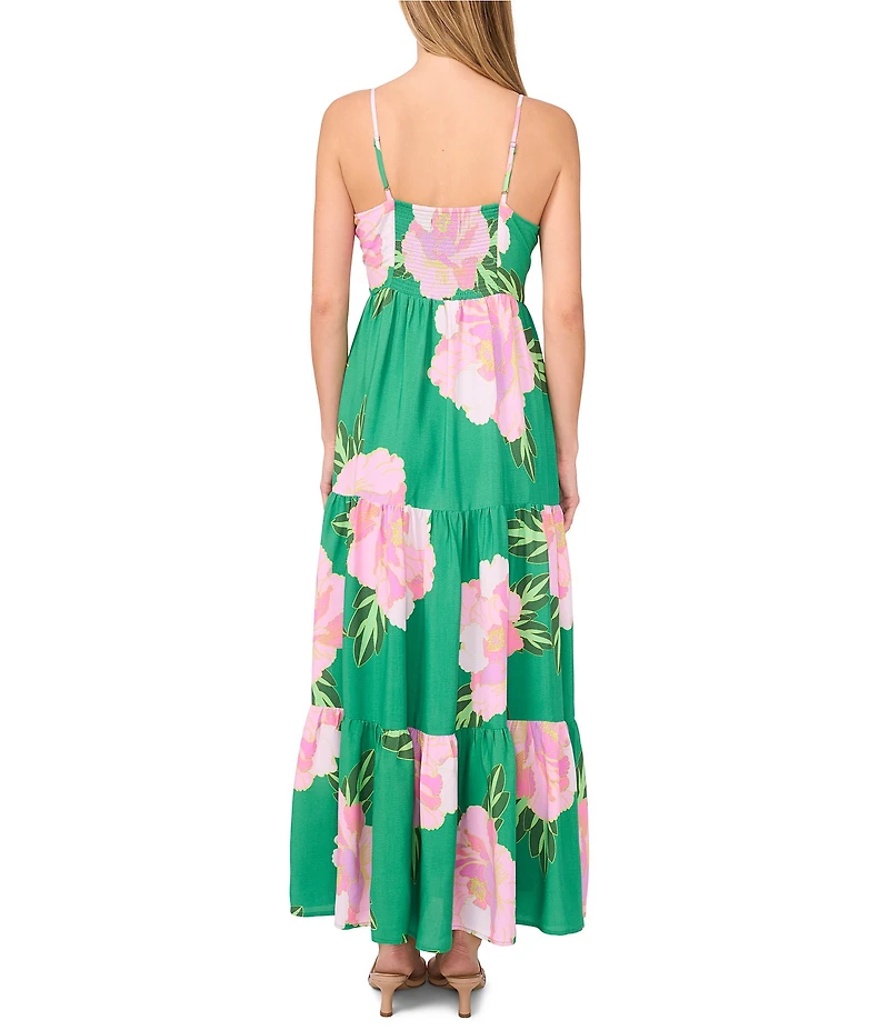 CeCe Floral Print V-Neck Sleeveless Tiered Ruffle Maxi A-Line Dress