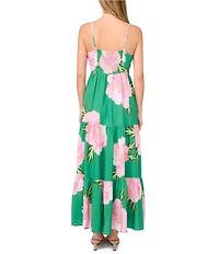 CeCe Floral Print V-Neck Sleeveless Tiered Ruffle Maxi A-Line Dress