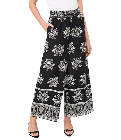 CeCe Floral Print Wide Leg Pull On Coordinating Pants