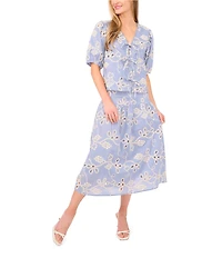 CeCe Flouncy Floral Embroidered Midi Skirt