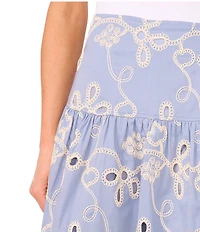 CeCe Flouncy Floral Embroidered Midi Skirt