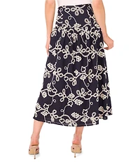 CeCe Flouncy Floral Embroidered Midi Skirt