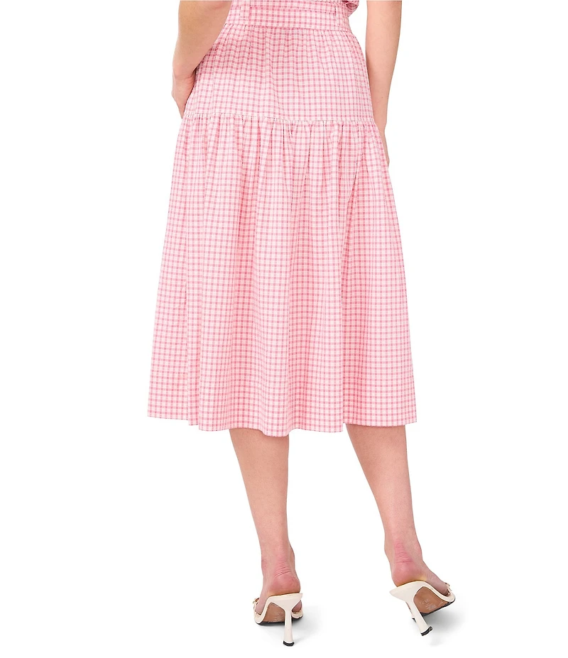CeCe Gingham A-Line Tiered Belted Midi Skirt