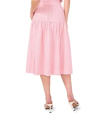 CeCe Gingham A-Line Tiered Belted Midi Skirt