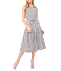 CeCe Gingham A-Line Tiered Belted Midi Skirt