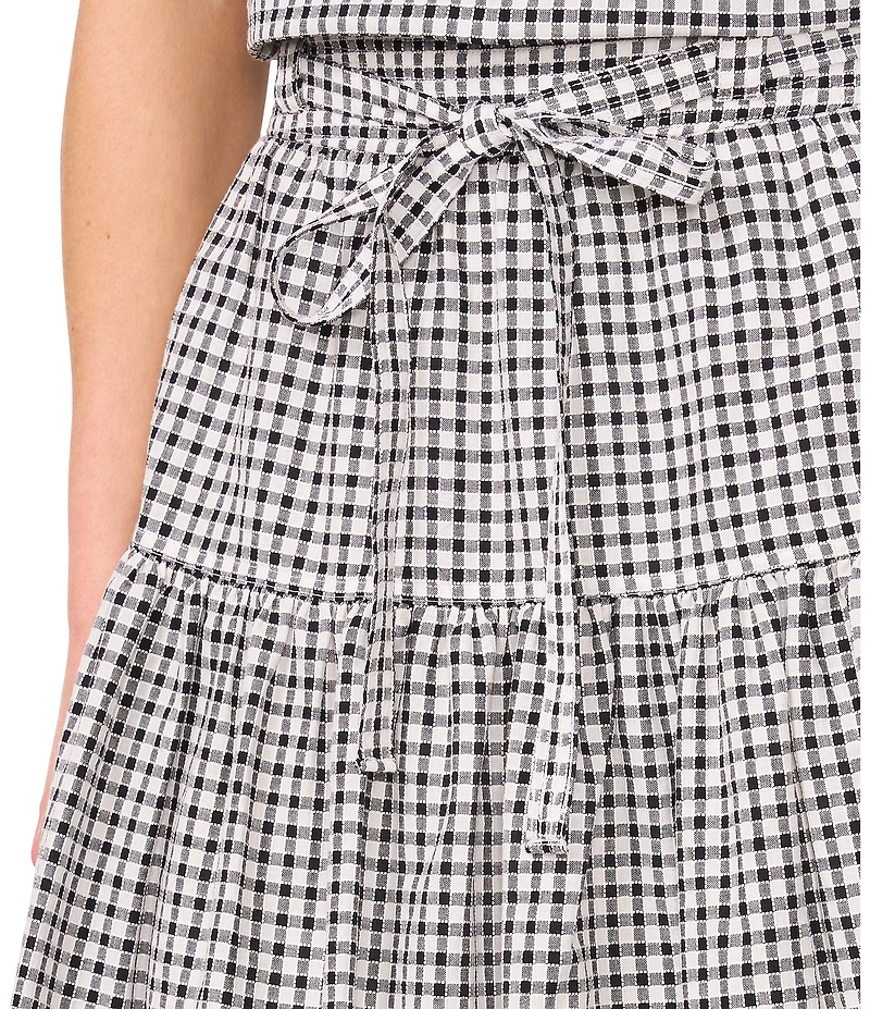 CeCe Gingham A-Line Tiered Belted Midi Skirt