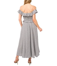 CeCe Gingham Off-The-Shoulder Sleeveless Ruffle Smocked Maxi A-Line Dress