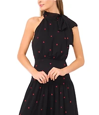 CeCe Halter Tie Neck Embroidered Heart Tiered Maxi Dress