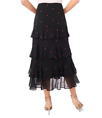 CeCe Heart Embroidered Ruffle Midi Skirt