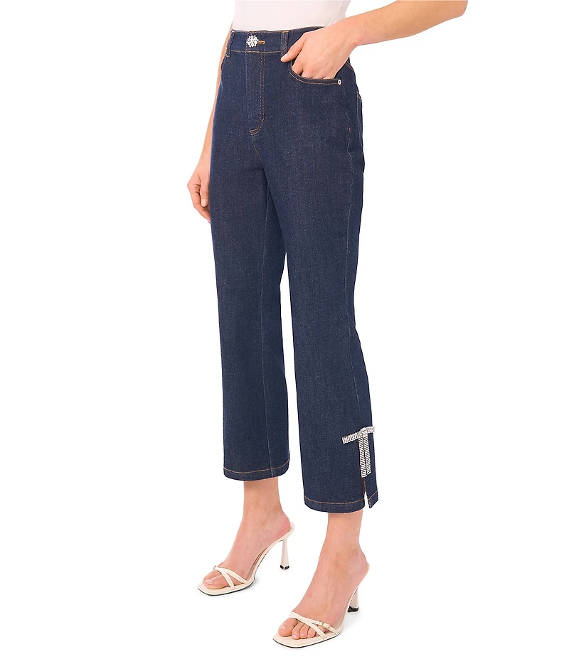 CeCe High Rise Bow Embellished Cropped Flare Jeans