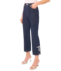 CeCe High Rise Bow Embellished Cropped Flare Jeans