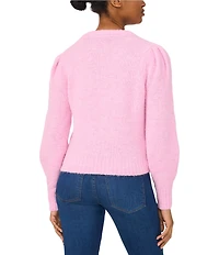 CeCe Knit Crew Neck Long Sleeve 3D Flower Sweater