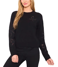 CeCe Knit Crew Neck Long Sleeve Lace Bow Sweater