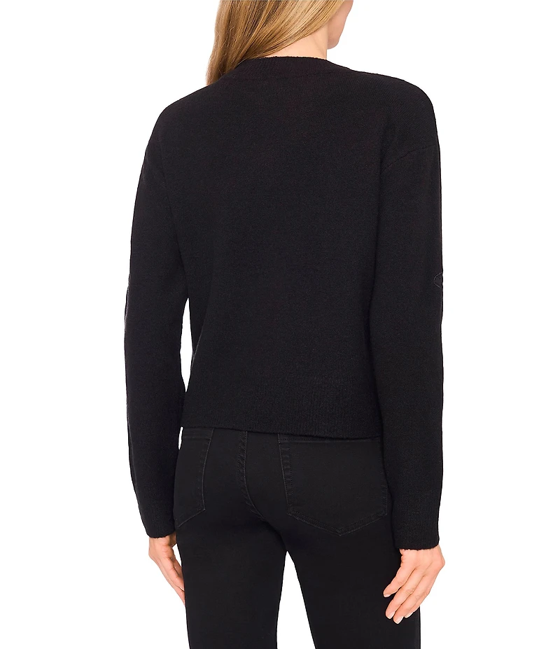 CeCe Knit Crew Neck Long Sleeve Lace Bow Sweater