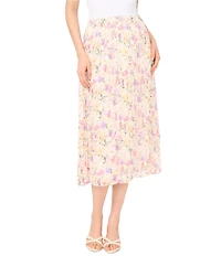 CeCe Knit Floral Print Pleated Maxi A-Line Skirt