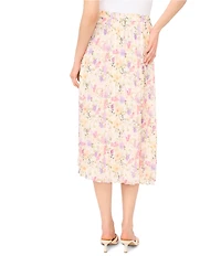 CeCe Knit Floral Print Pleated Maxi A-Line Skirt