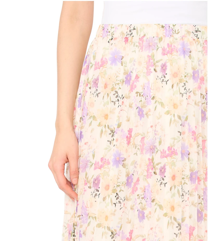 CeCe Knit Floral Print Pleated Maxi A-Line Skirt