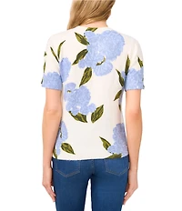 CeCe Knit Floral Print Round Neck Short Sleeve Top