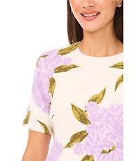 CeCe Knit Floral Print Round Neck Short Sleeve Top