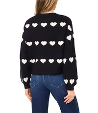CeCe Knit Jacquard Heart Crew Neck Long Sleeve Sweater