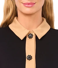 CeCe Knit Point Collar Long Sleeve Button Down Top