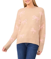 CeCe Knit Round Neck Long Sleeve Bow Sweater