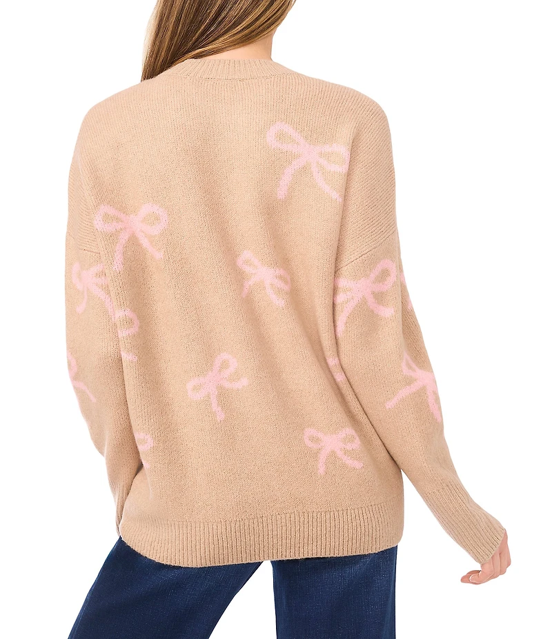 CeCe Knit Round Neck Long Sleeve Bow Sweater