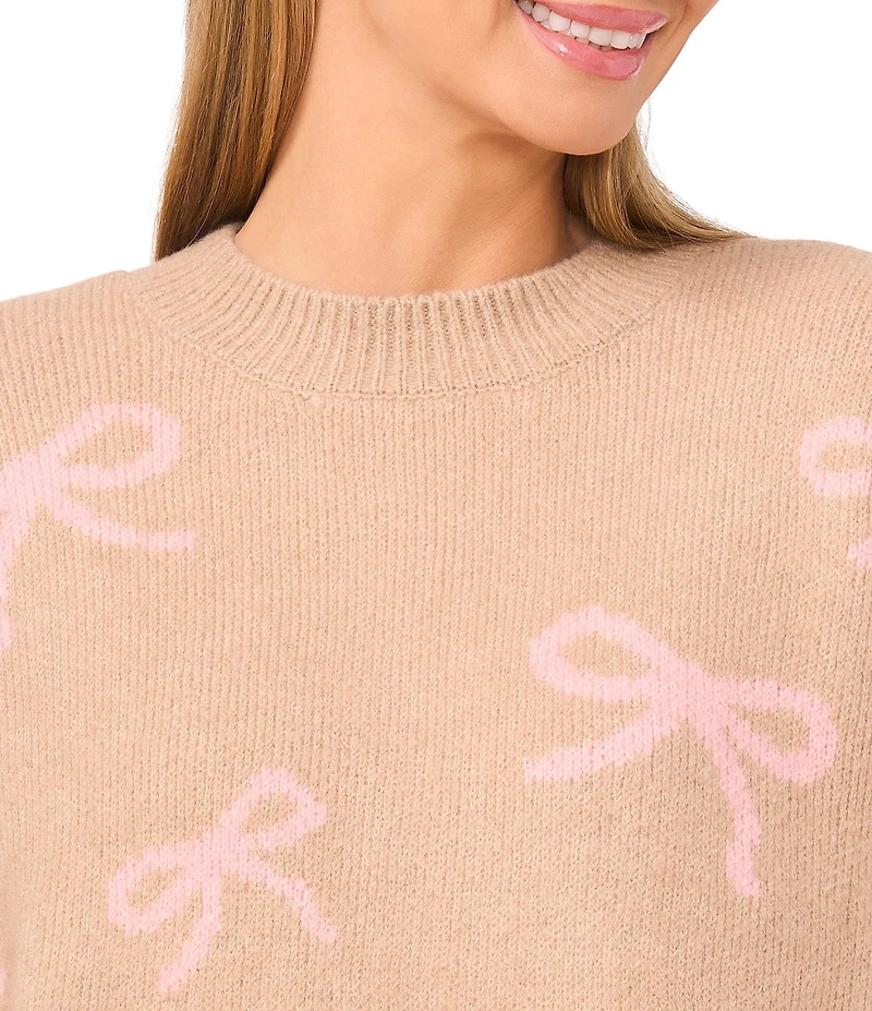 CeCe Knit Round Neck Long Sleeve Bow Sweater