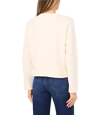 CeCe Knit Round Neck Long Sleeve Floral Cardigan