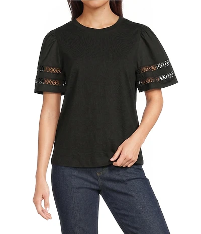 CeCe Knit Round Neck Short Sleeve Blouse