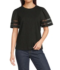 CeCe Knit Round Neck Short Sleeve Blouse