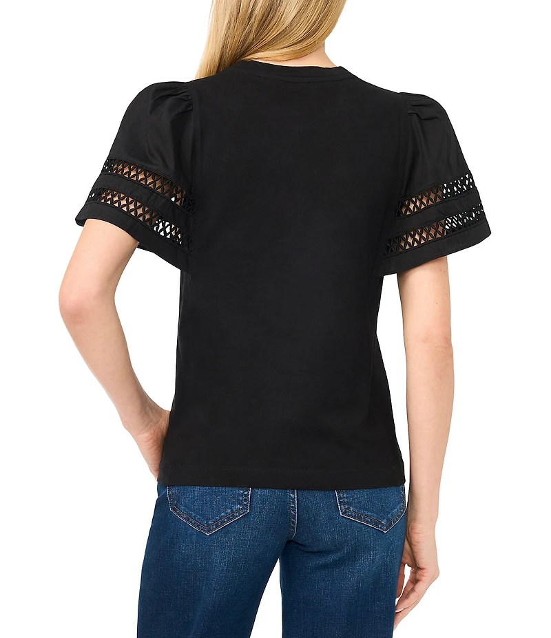 CeCe Knit Round Neck Short Sleeve Blouse