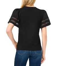 CeCe Knit Round Neck Short Sleeve Blouse