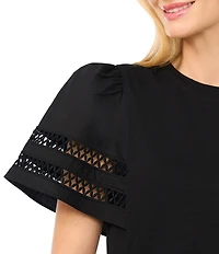 CeCe Knit Round Neck Short Sleeve Blouse