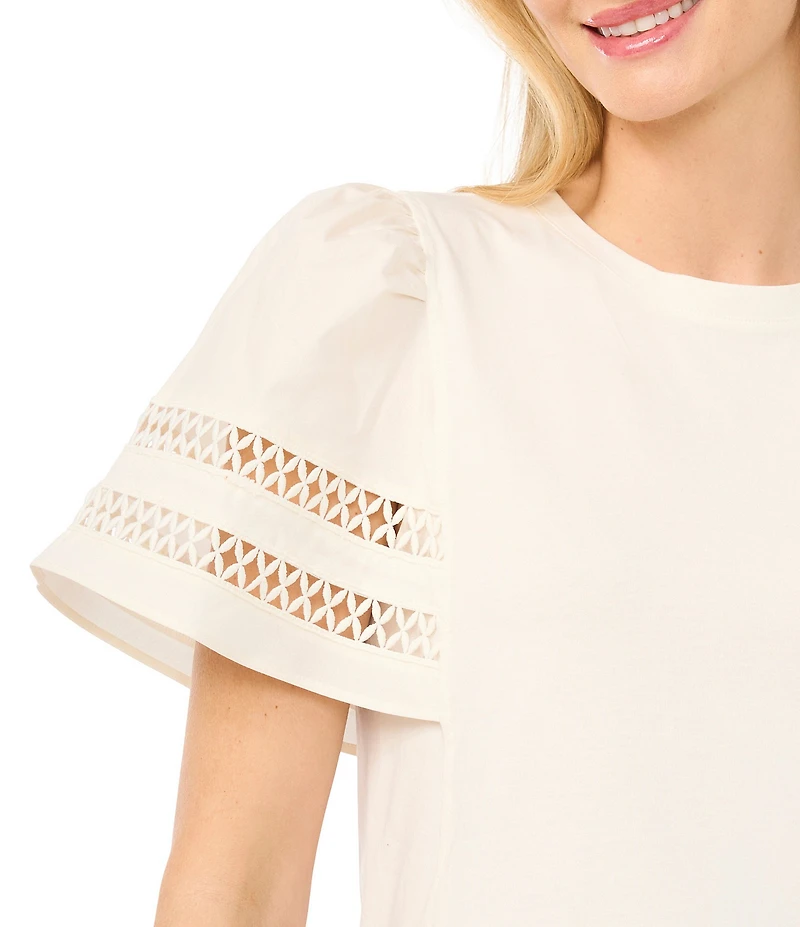 CeCe Knit Round Neck Short Sleeve Blouse