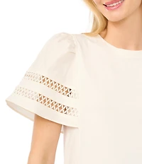 CeCe Knit Round Neck Short Sleeve Blouse