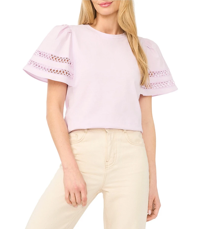 CeCe Knit Round Neck Short Sleeve Blouse