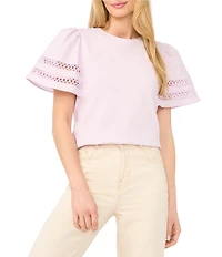 CeCe Knit Round Neck Short Sleeve Blouse