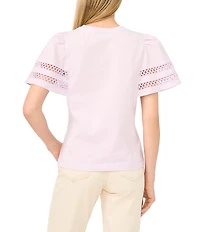 CeCe Knit Round Neck Short Sleeve Blouse