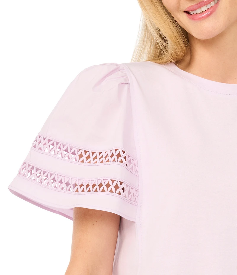 CeCe Knit Round Neck Short Sleeve Blouse