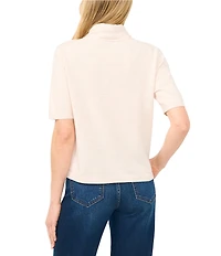 CeCe Knit Tie Neck Short Sleeve Cardigan