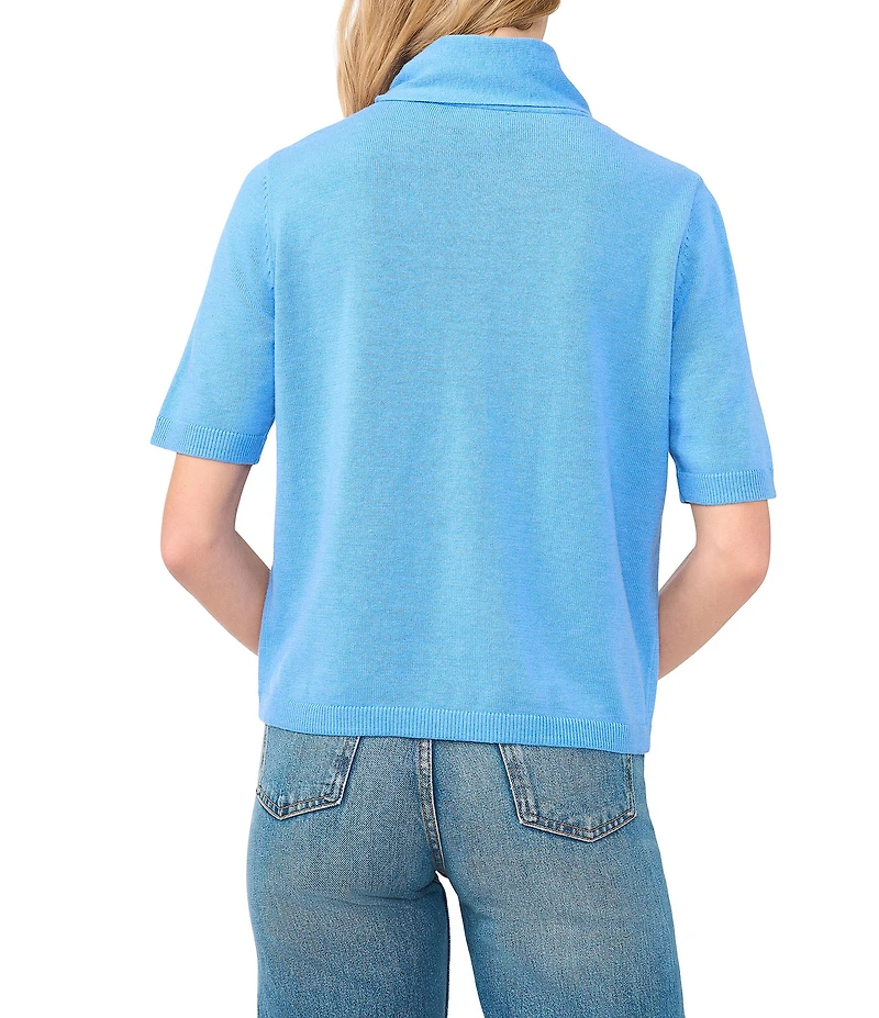 CeCe Knit Tie Neck Short Sleeve Cardigan