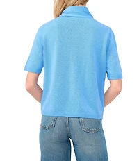 CeCe Knit Tie Neck Short Sleeve Cardigan