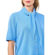 CeCe Knit Tie Neck Short Sleeve Cardigan