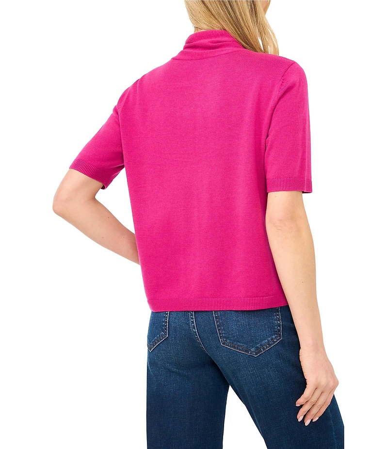 CeCe Knit Tie Neck Short Sleeve Cardigan